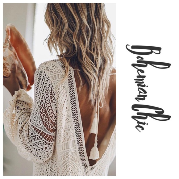 Haute Ellie Dresses & Skirts - ROCHELLE-Crochet Deep V Dress